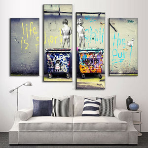 Framed 4 Panels -  Banksy Print Life Is Short, Chill The Duck Off