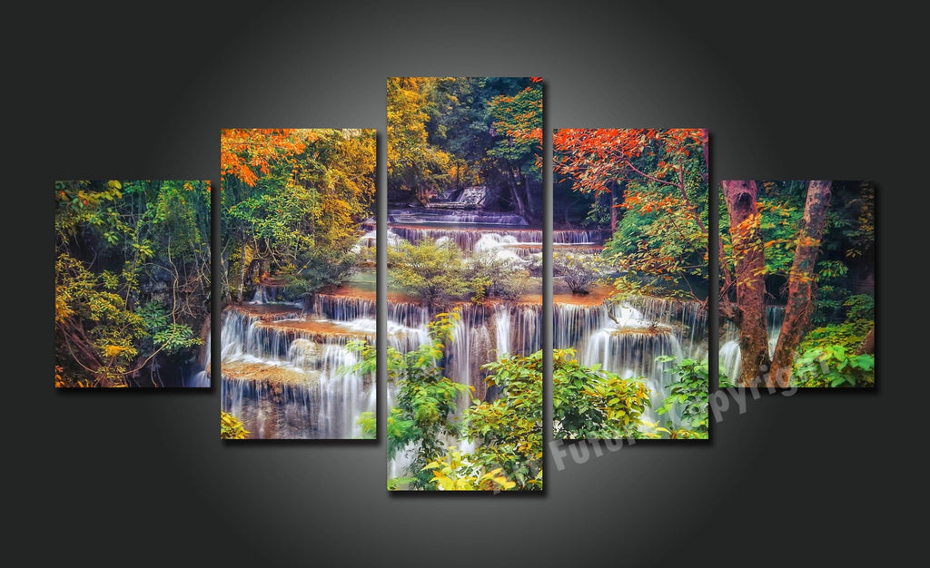 Pine Stretched  Framed 5 Panels - Waterfall