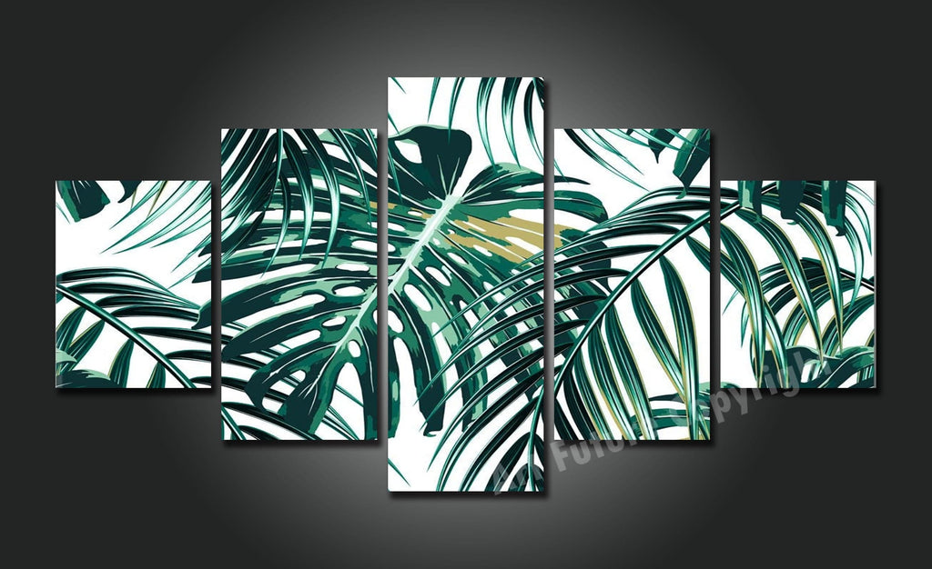 Pine Stretched  Framed 5 Panels - Monstera deliciosa