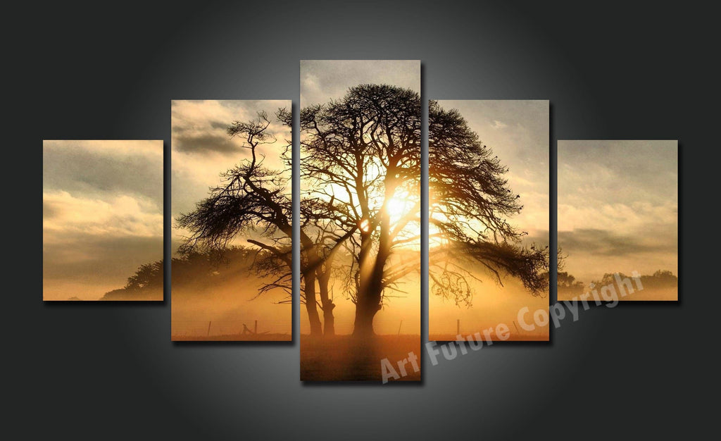 Pine Stretched  Framed 5 Panels -Sunrise