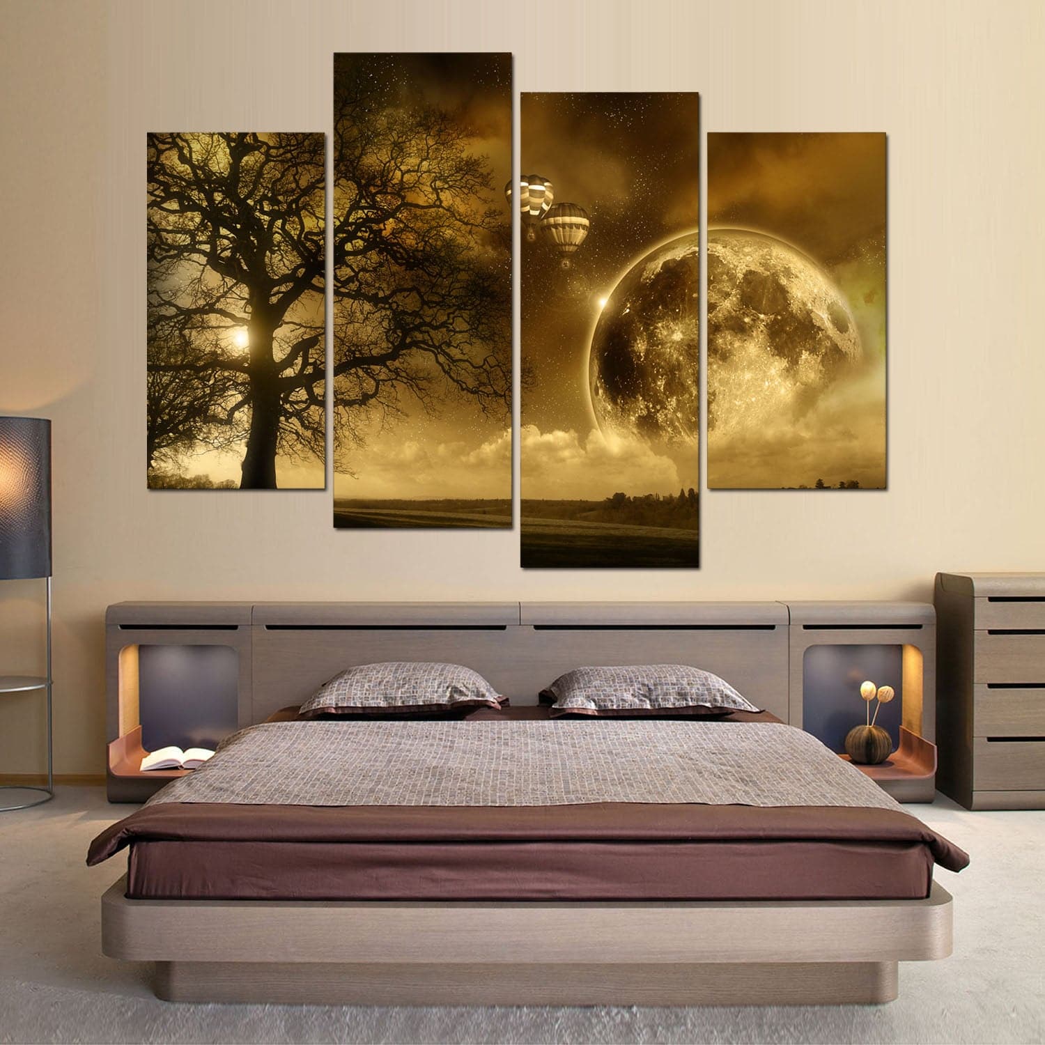 Framed 4 Panels - Moon