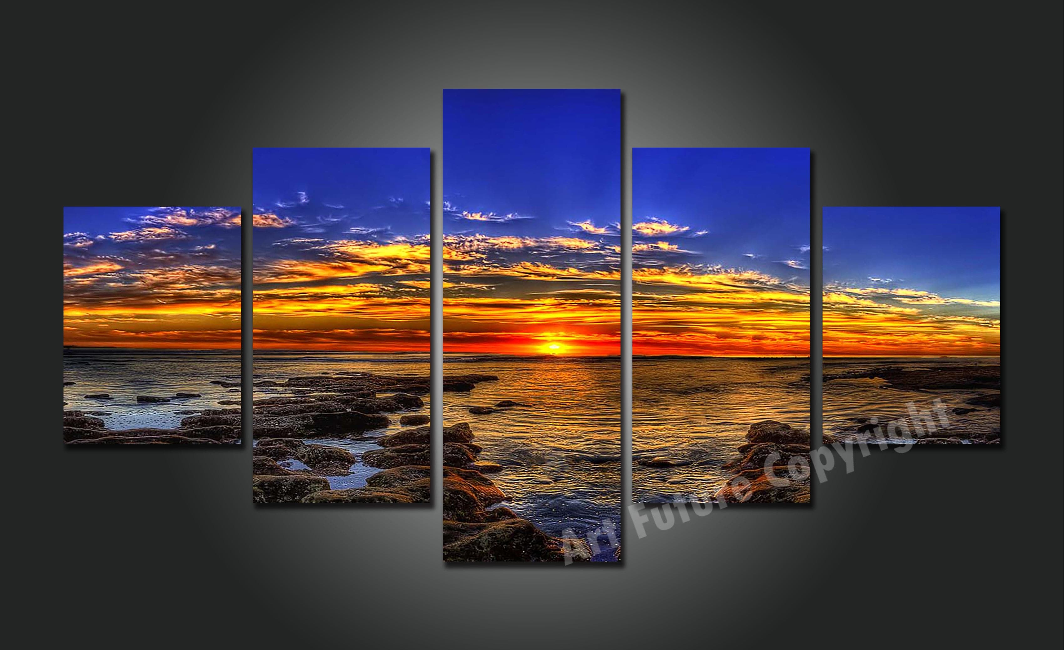 Framed 5 Panels - Sunset On Bay Of Island