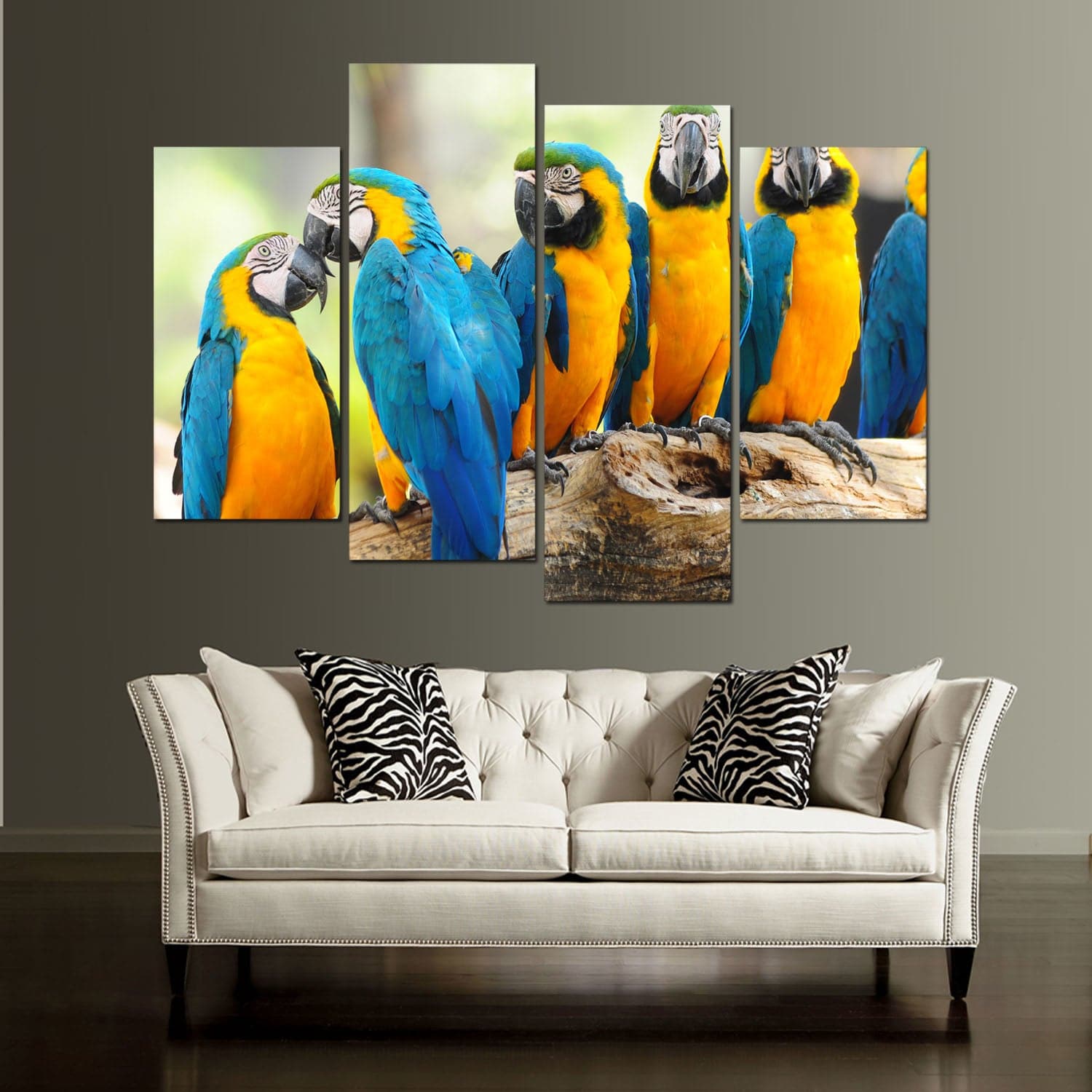 Framed 4 Panels - Parrots