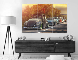 Pine Stretched  Framed 3 Panels - Classic Cars