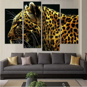 Framed 4 Panels - Leopard