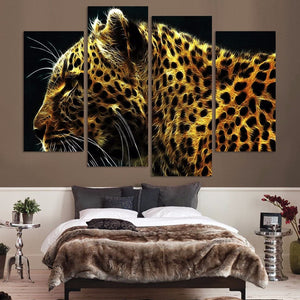 Framed 4 Panels - Leopard