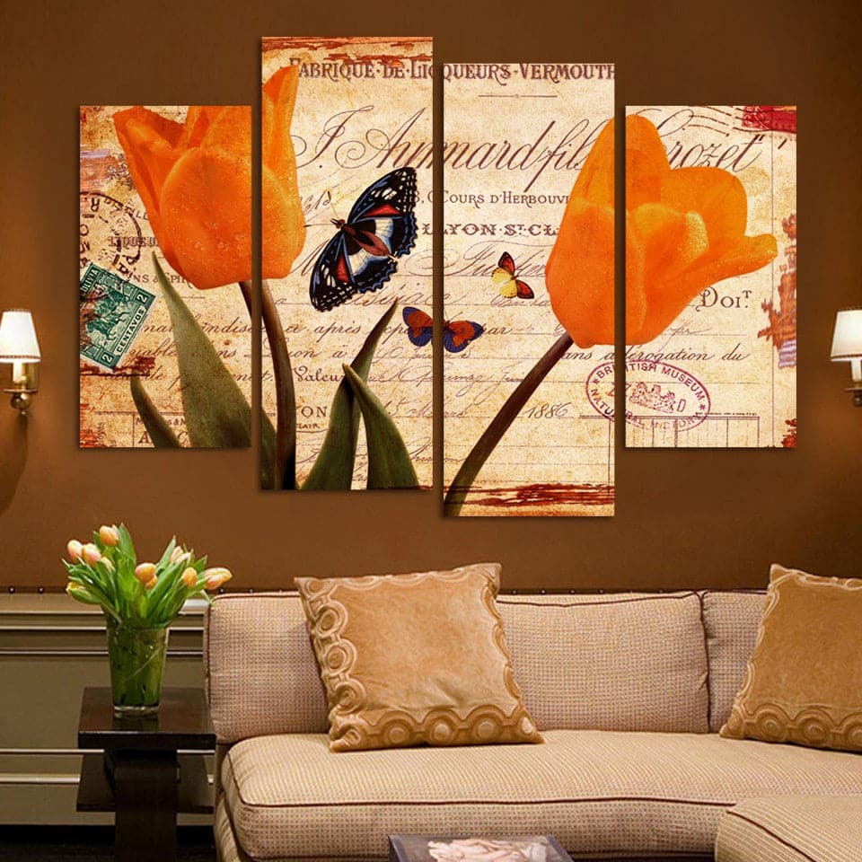 Framed 4 Panels - Flower