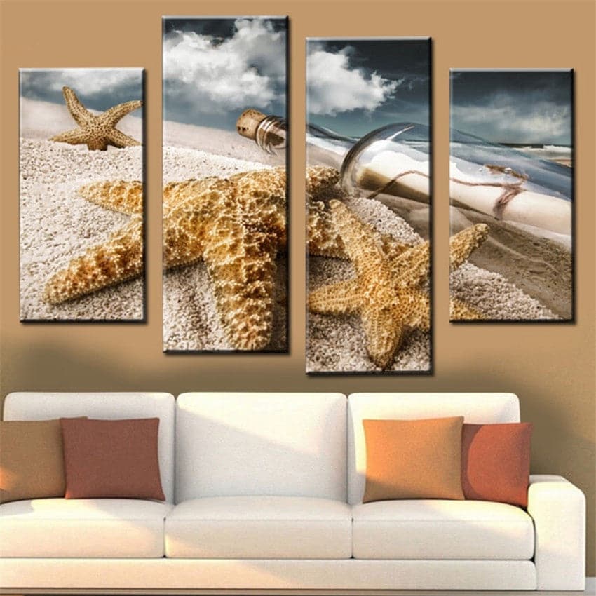 Pine Stretched  Framed 4 Panels - Starfish