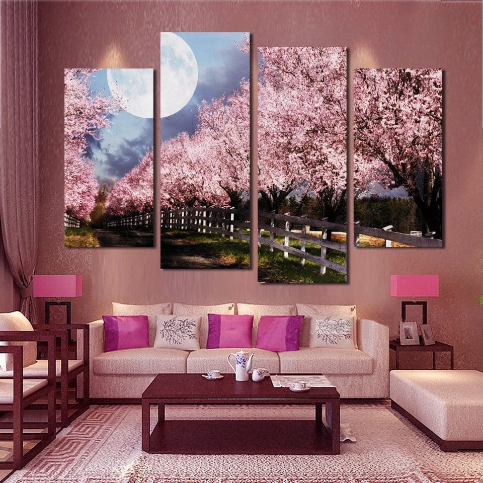 Pine Stretched  Framed 4 Panels - Cherry Tree