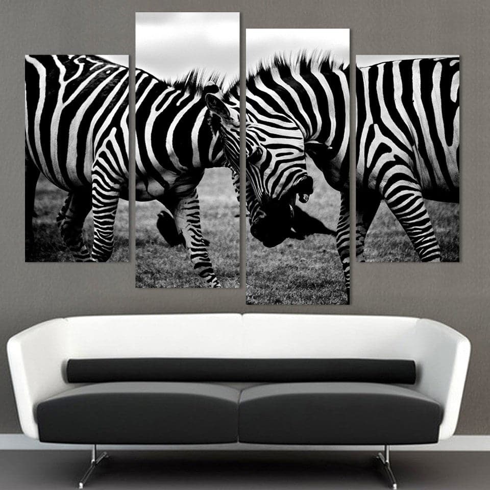 Framed 4 Panels - Zebras