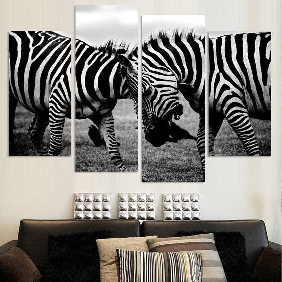 Framed 4 Panels - Zebras