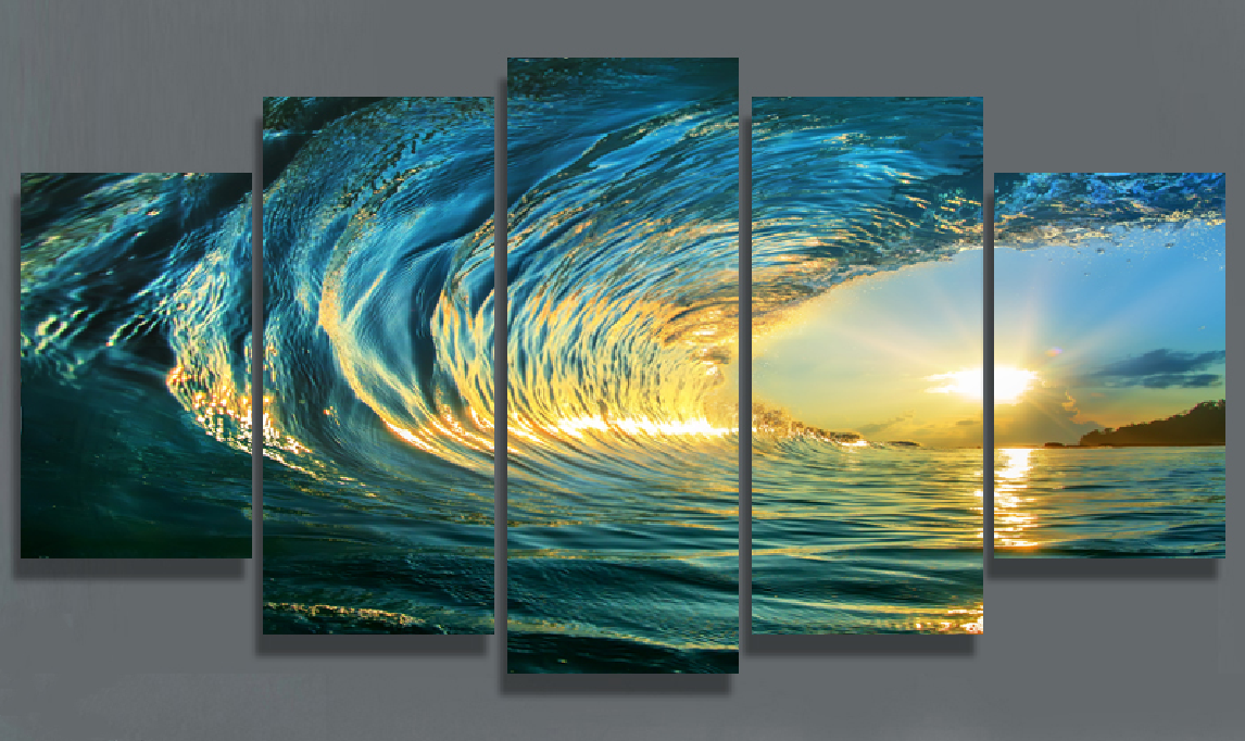 Framed 5 Panels - Wave