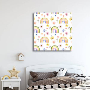 Pine Stretched  Framed 1 Panel - Kids Room - Cute Rainbow