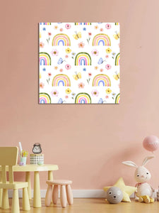 Pine Stretched  Framed 1 Panel - Kids Room - Cute Rainbow