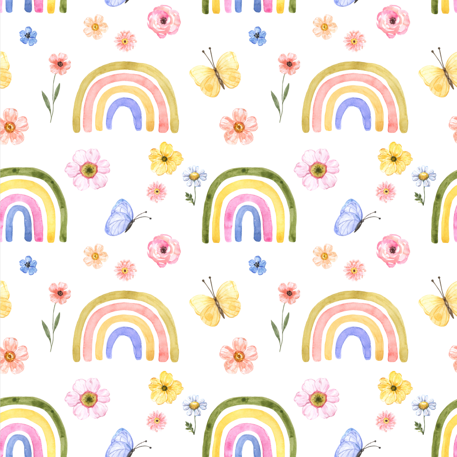 Pine Stretched  Framed 1 Panel - Kids Room - Cute Rainbow