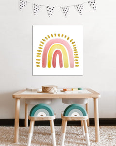 Pine Stretched  Framed 1 Panel - Kids Room - Cute Rainbow