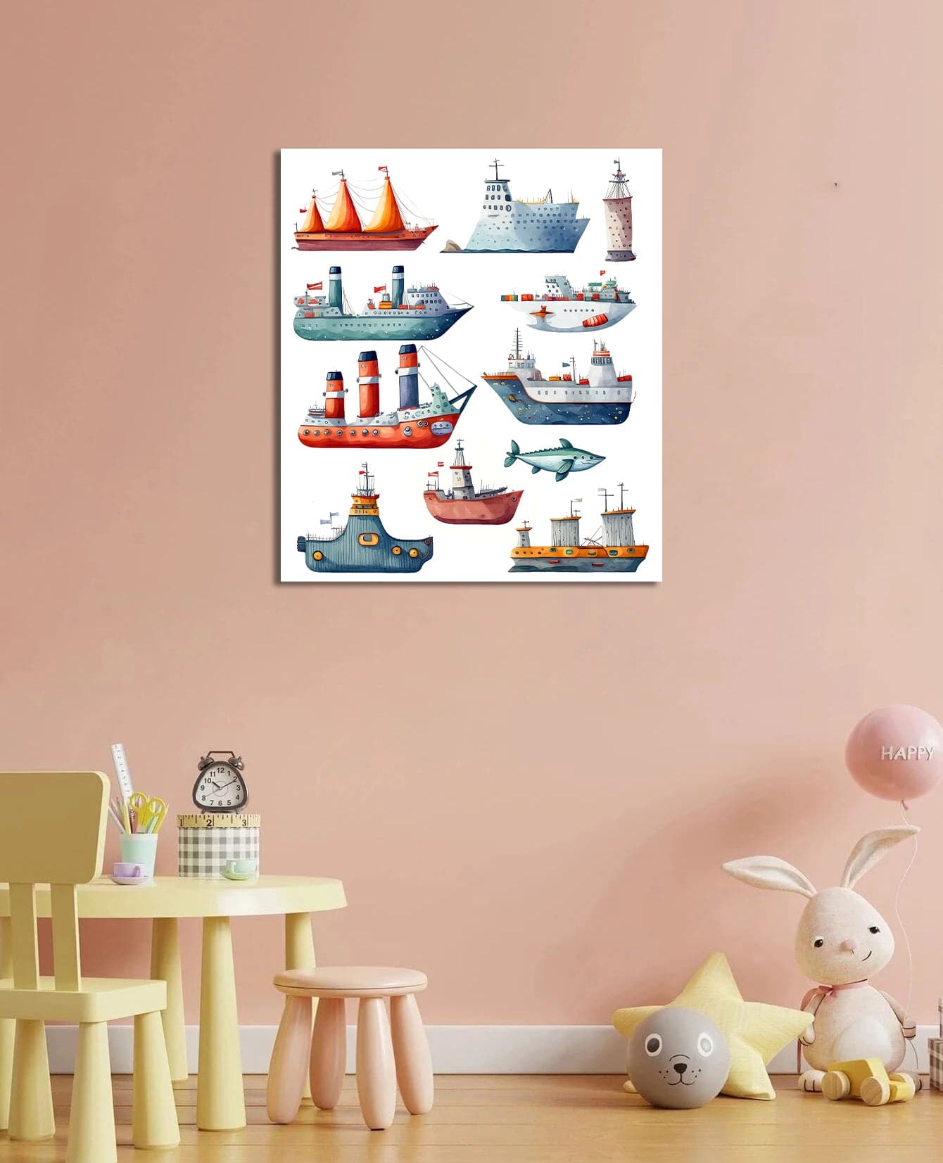 Framed 1 Panel  - Kids Room - Transportation Ships