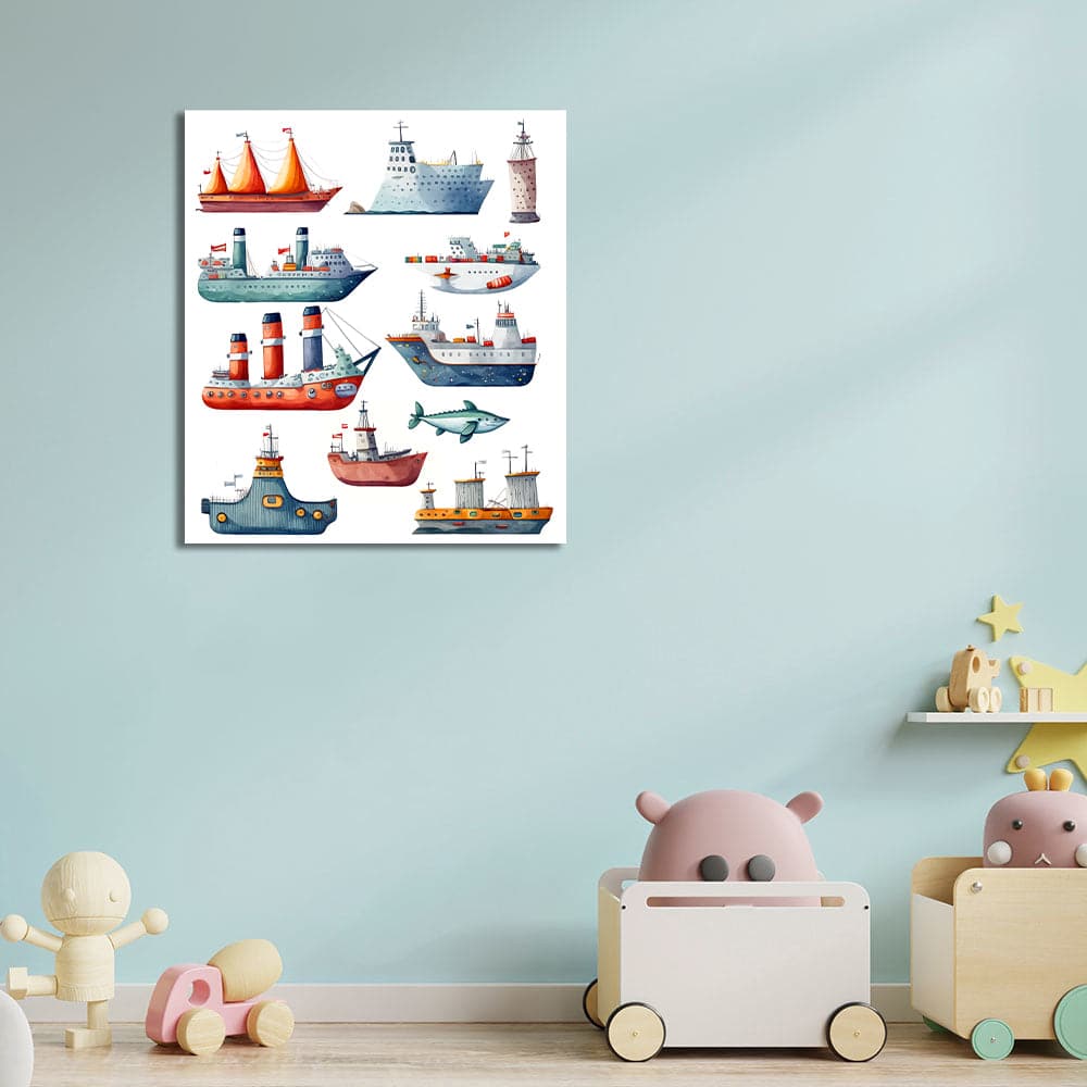 Framed 1 Panel  - Kids Room - Transportation Ships