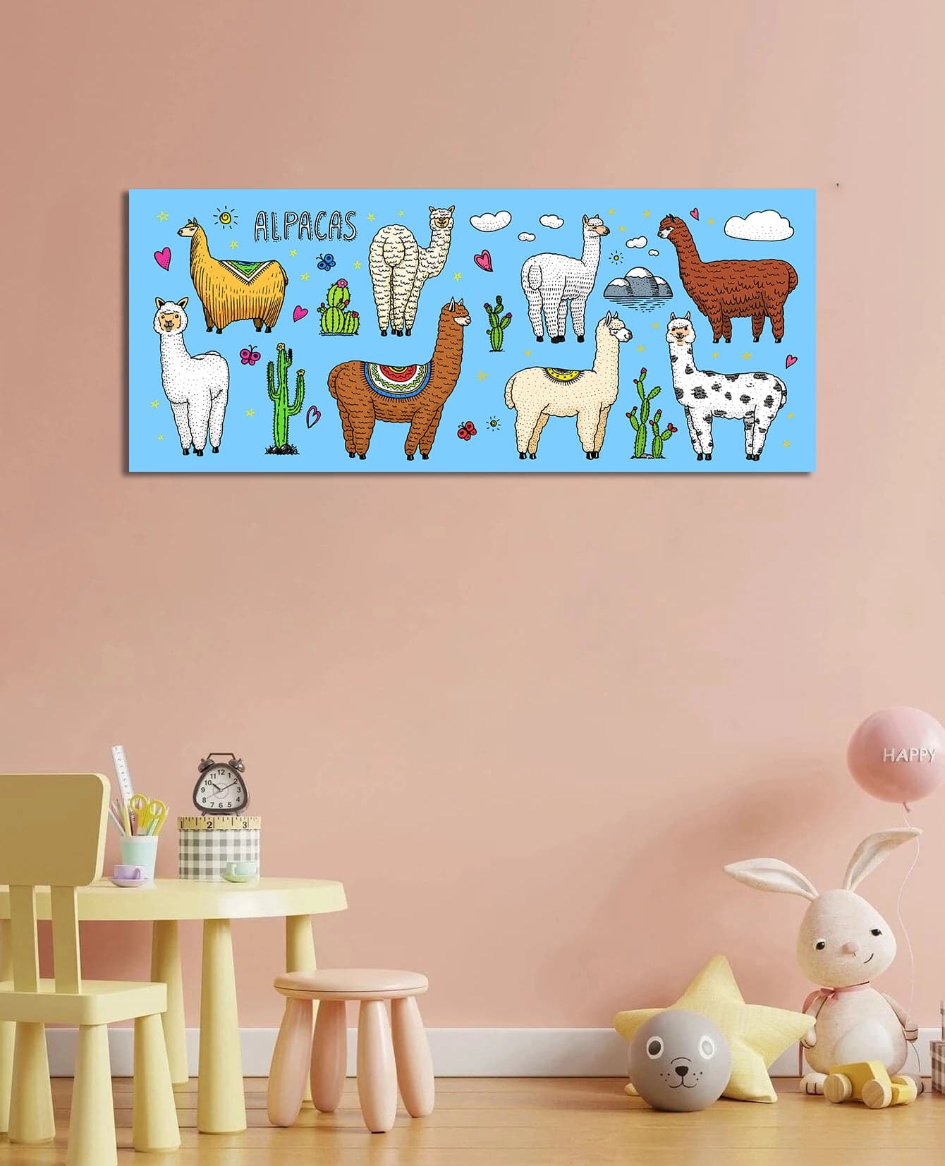 Framed 1 Panel  - Kids Room - Cute Alpaca Llamas
