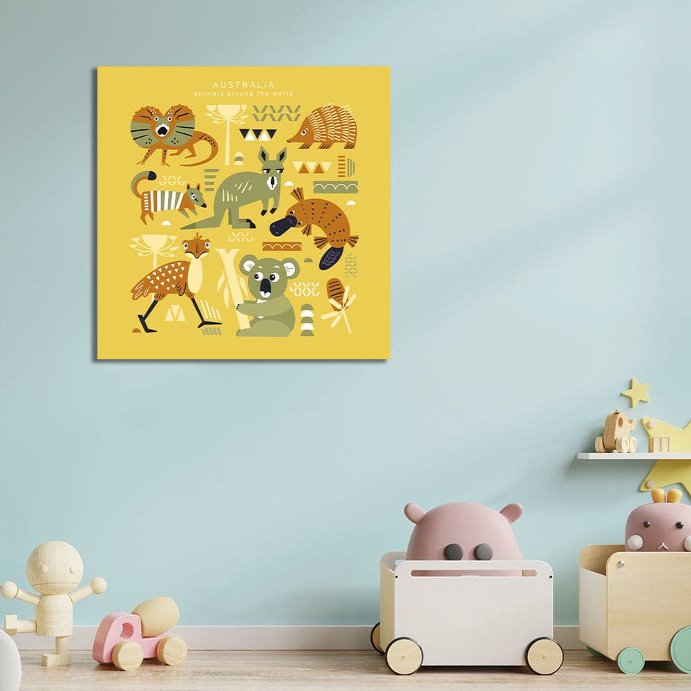 Pine Stretched  Framed 1 Panel  - Kids Room - Cute Animals of Australia