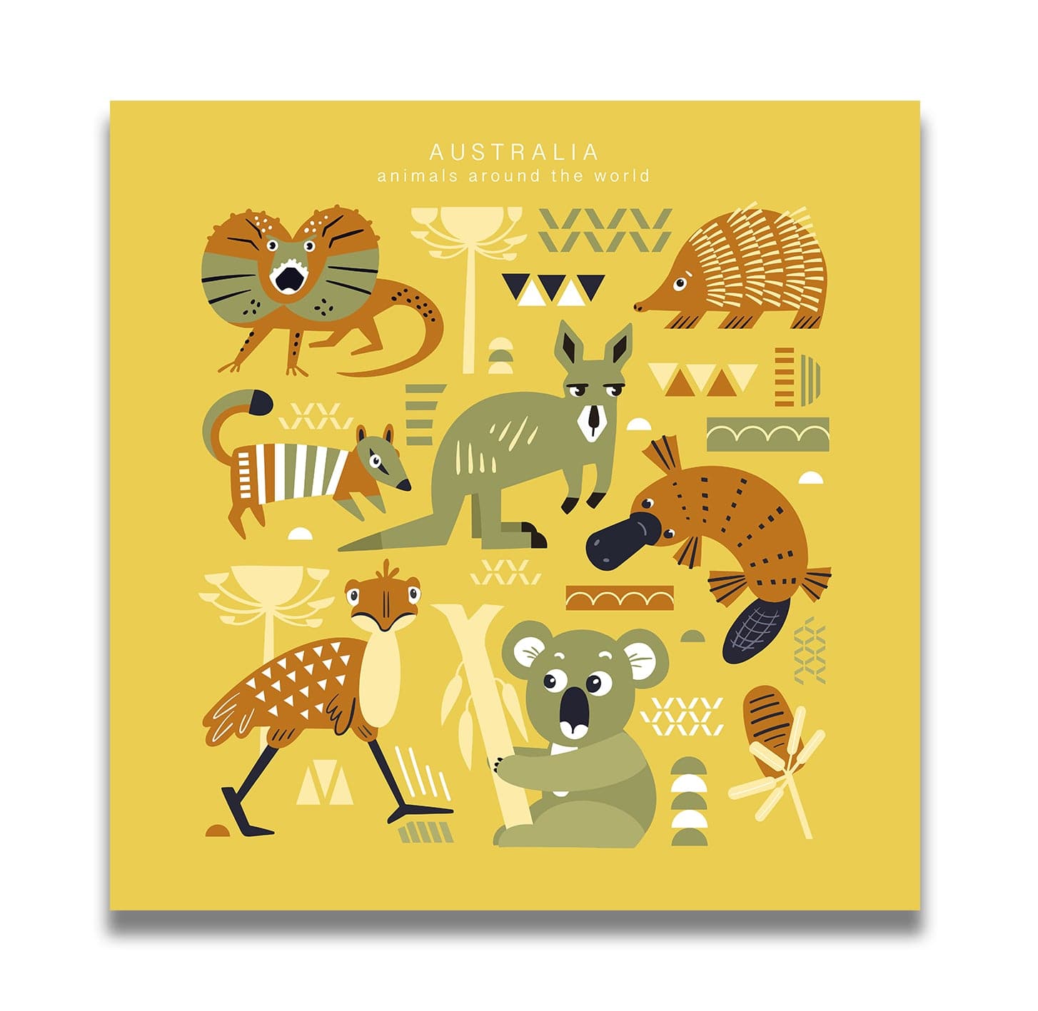 Pine Stretched  Framed 1 Panel  - Kids Room - Cute Animals of Australia
