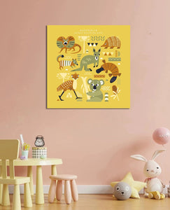 Pine Stretched  Framed 1 Panel  - Kids Room - Cute Animals of Australia