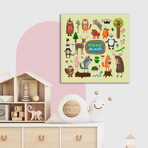 Pine Stretched  Framed 1 Panel  - Kids Room - Forest Animals