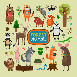 Pine Stretched  Framed 1 Panel  - Kids Room - Forest Animals