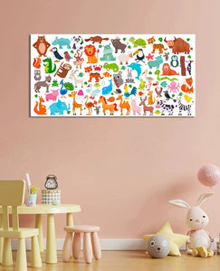 Pine Stretched  Framed 1 Panel  - Kids Room - Cute Animals