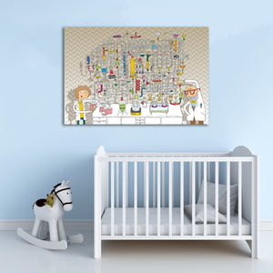 Pine Stretched  Framed 1 Panel - Kids Room - Laboratory Maze Game
