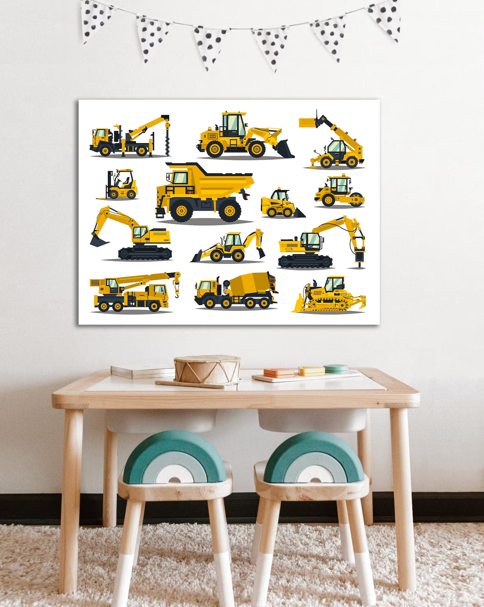 Framed 1 Panel  - Kids Room - Cute Constructions Vehicles