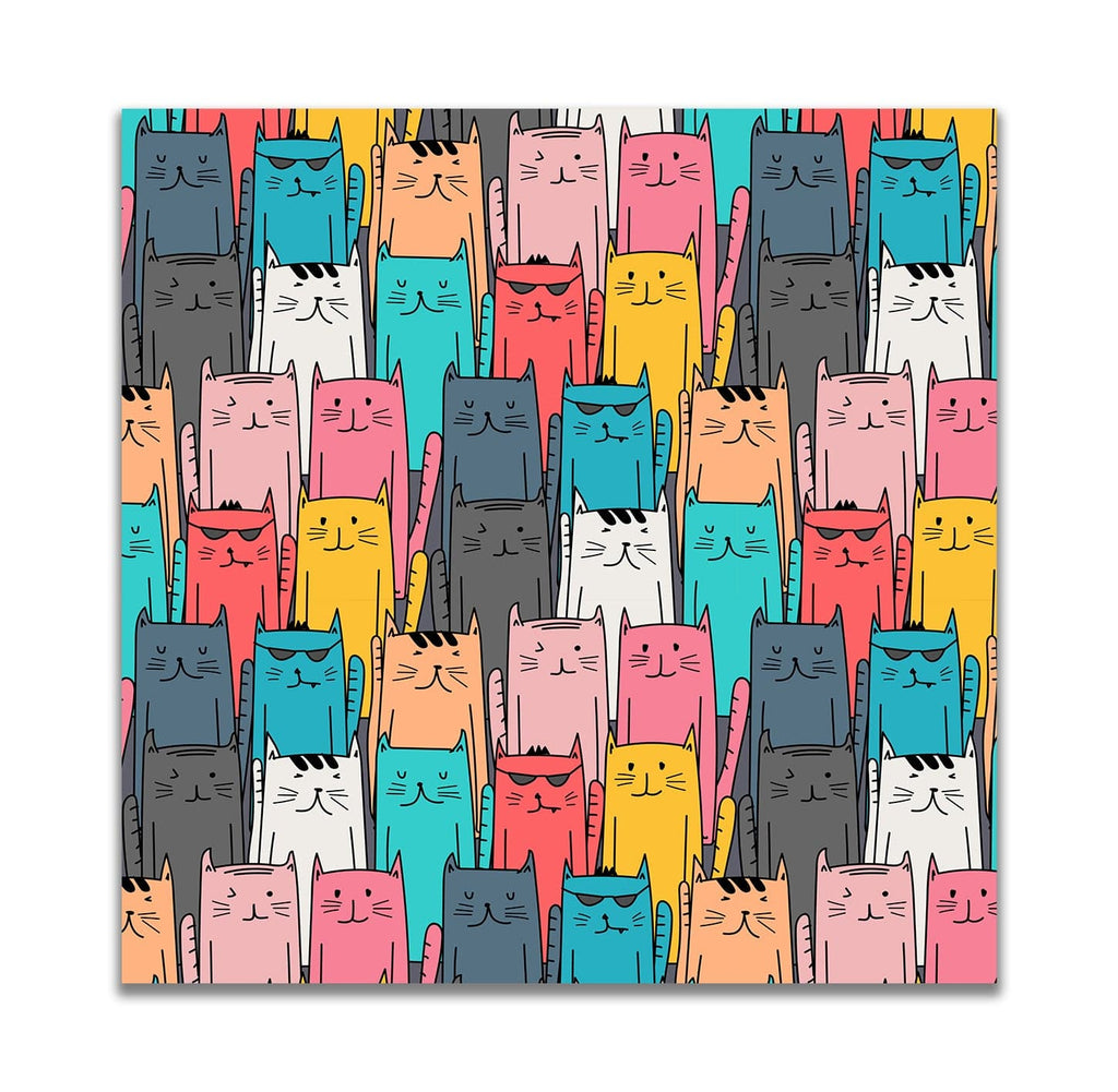 Pine Stretched  Framed 1 Panel - Kids Room - Lovely Colorful Cats