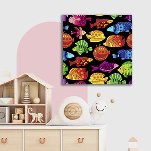 Pine Stretched  Framed 1 Panel - Kids Room - Lovely Tropical Fish