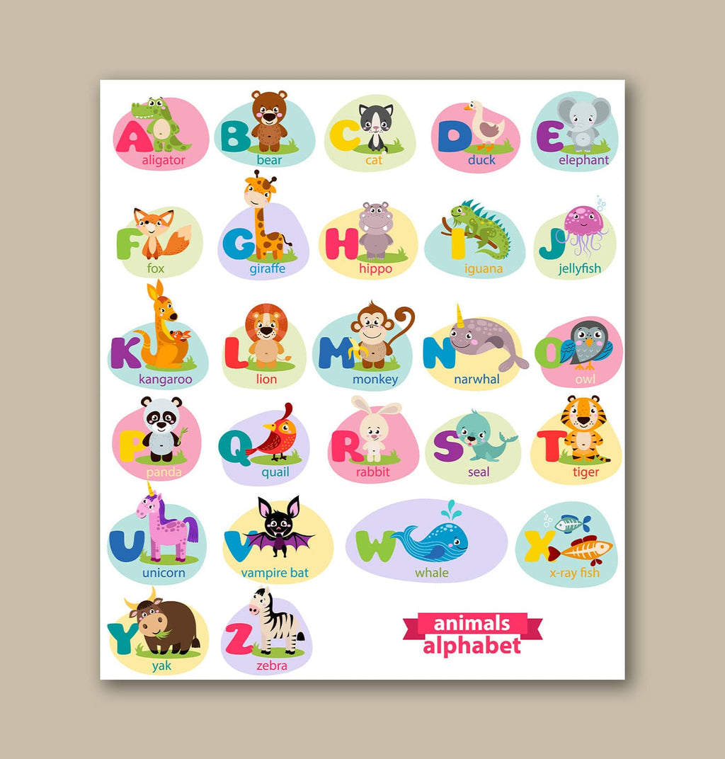 Framed 1 Panel  - Kids Room - Cute Animals Alphabet