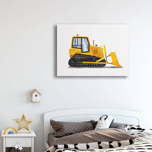Pine Stretched  Framed 1 Panel - Kids Room - Cute Bulldozer