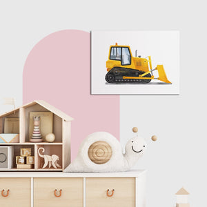 Pine Stretched  Framed 1 Panel - Kids Room - Cute Bulldozer