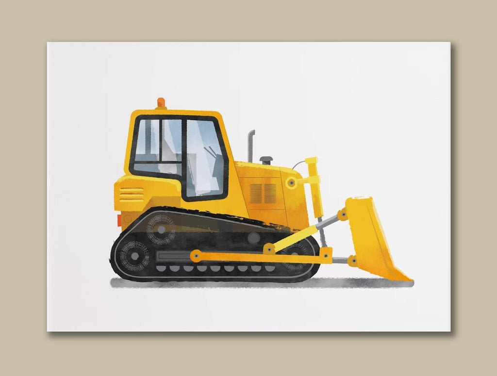 Pine Stretched  Framed 1 Panel - Kids Room - Cute Bulldozer