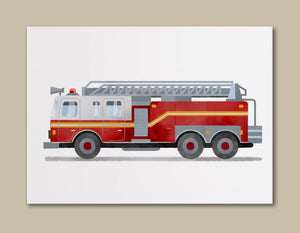 Pine Stretched  Framed 1 Panel - Kids Room - Cute Fire Truck