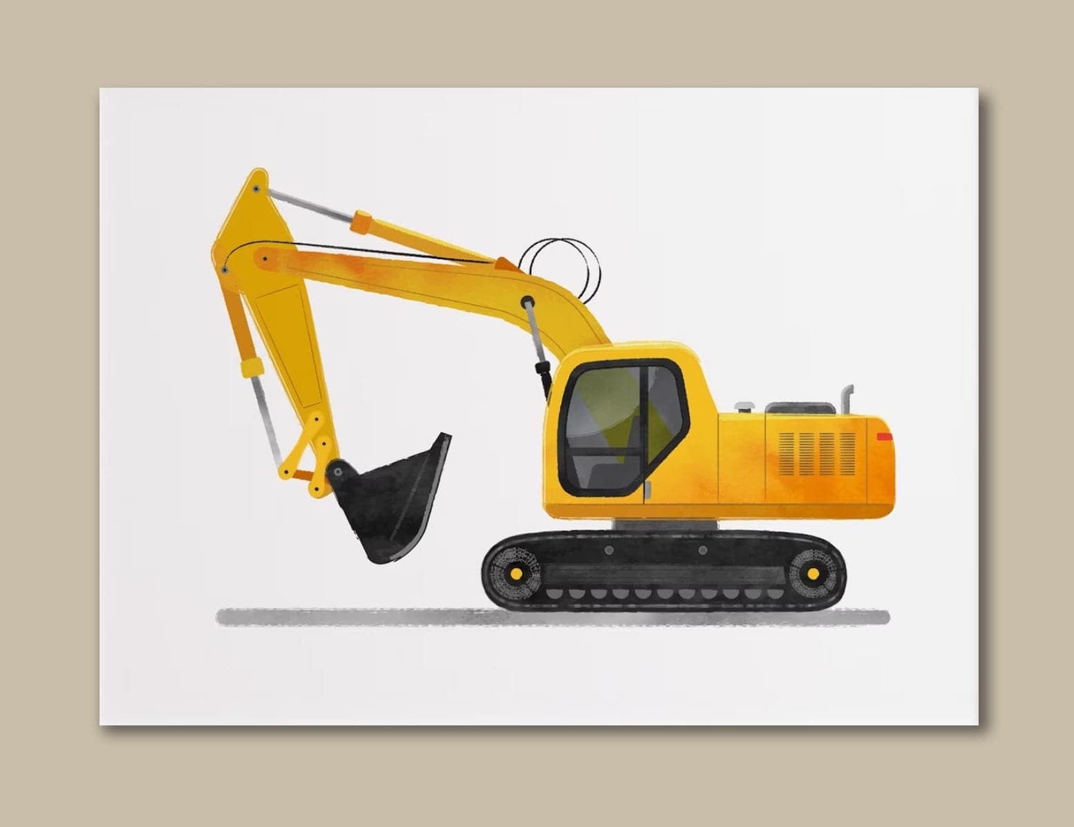 Pine Stretched  Framed 1 Panel - Kids Room - Cute Excavator