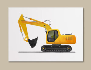 Pine Stretched  Framed 1 Panel - Kids Room - Cute Excavator