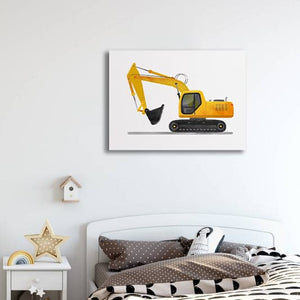 Pine Stretched  Framed 1 Panel - Kids Room - Cute Excavator
