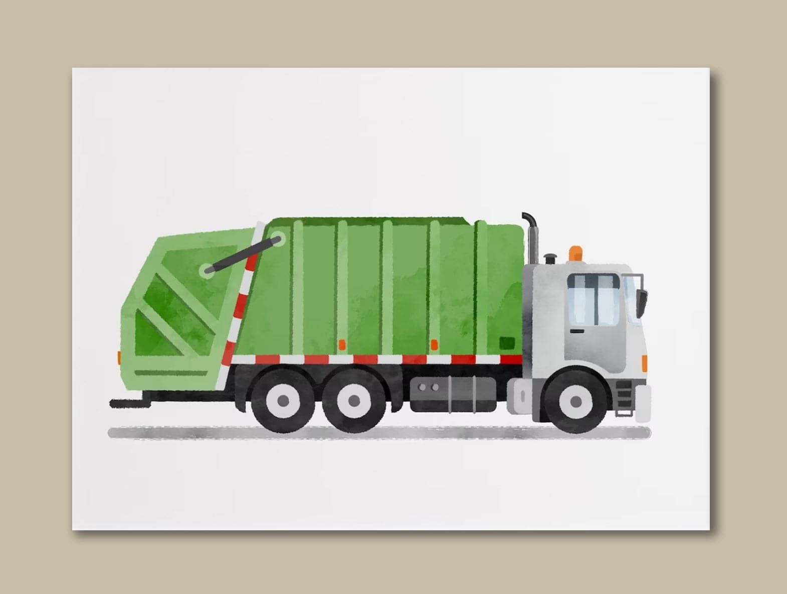 Pine Stretched  Framed 1 Panel - Kids Room - Cute Garbage truck