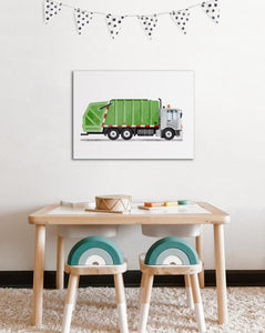Pine Stretched  Framed 1 Panel - Kids Room - Cute Garbage truck