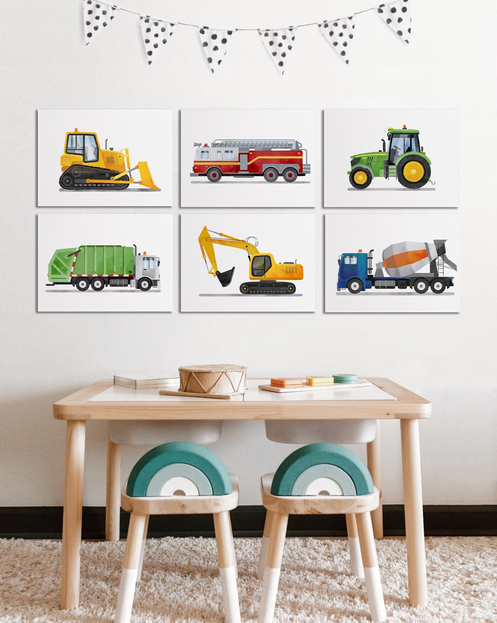 Framed 1 Panel - Kids Room - Cute Fire Truck