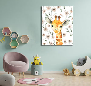 Pine Stretched  Framed 1 Panel - Kids Room - Cute Little Giraffe