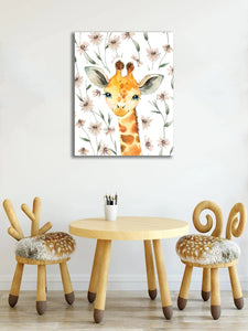 Pine Stretched  Framed 1 Panel - Kids Room - Cute Little Giraffe