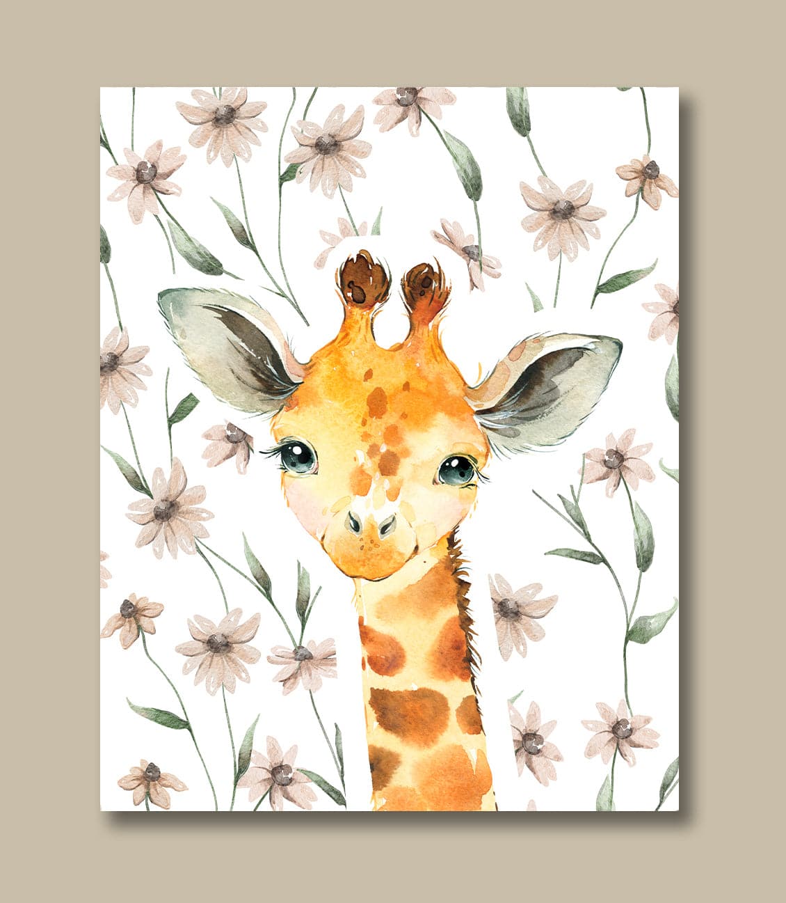 Pine Stretched  Framed 1 Panel - Kids Room - Cute Little Giraffe