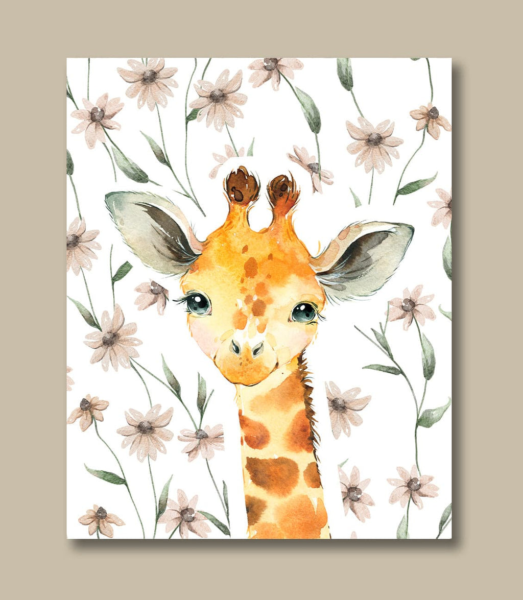 Pine Stretched  Framed 1 Panel - Kids Room - Cute Little Giraffe