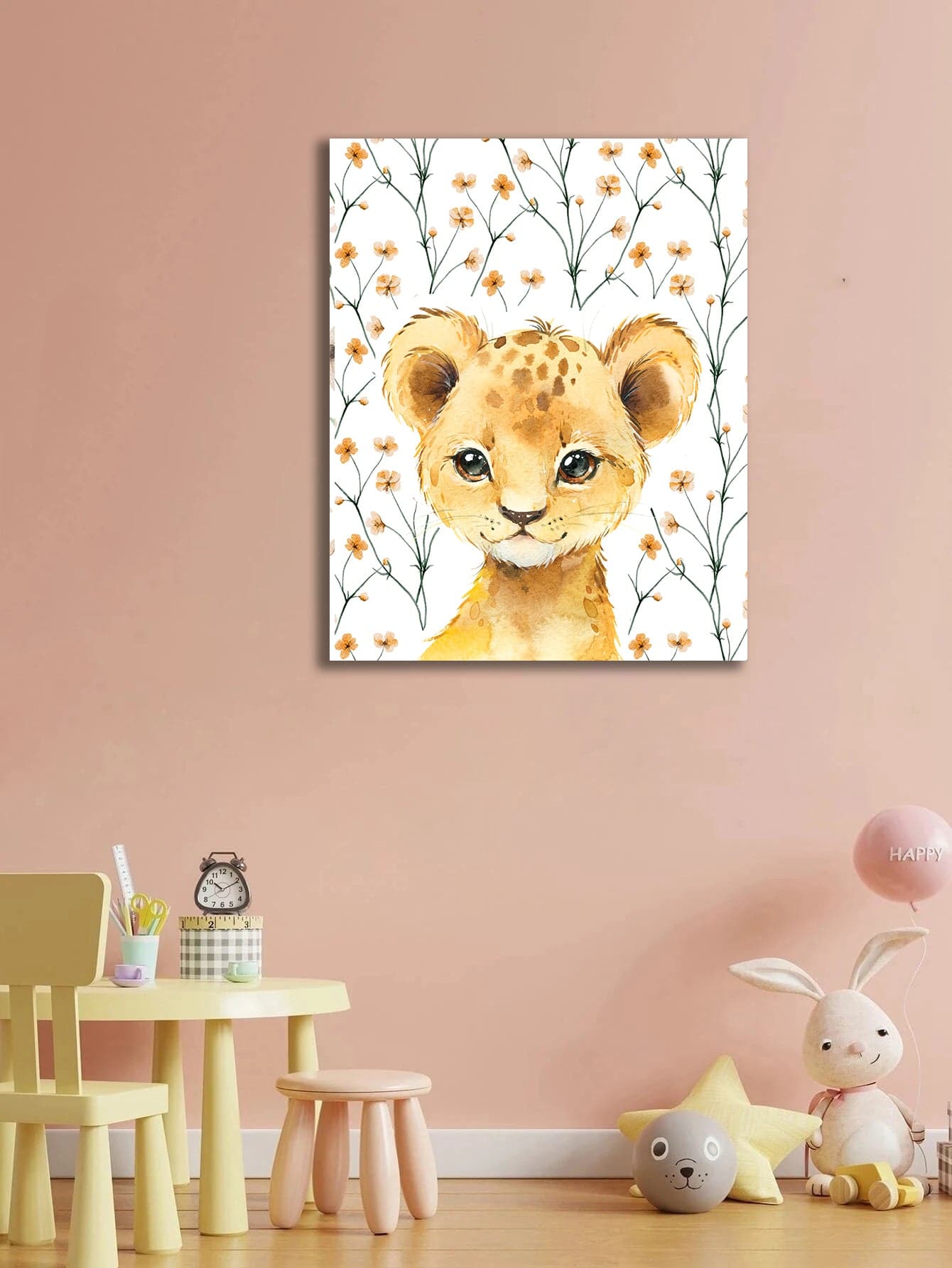 Pine Stretched  Framed 1 Panel - Kids Room - Cute Little Lion