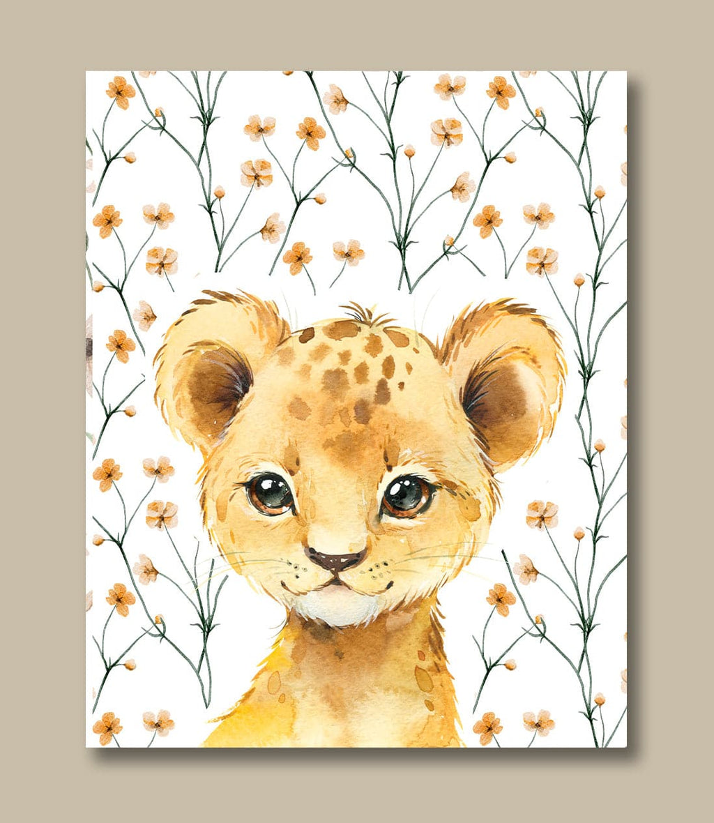 Pine Stretched  Framed 1 Panel - Kids Room - Cute Little Lion